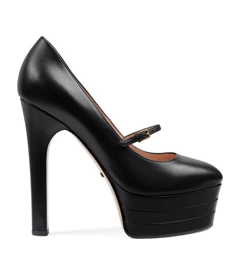 Womens Gucci Black Leather Platform Pumps Harrods UK