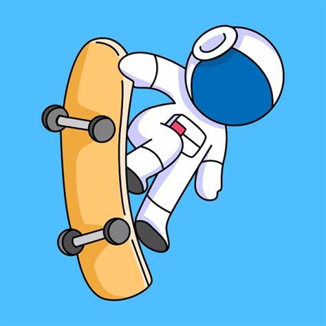 Niedlicher Astronaut Der Skateboard Cartoon Design Spielt Premium Vektor