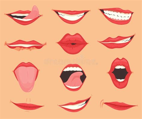 Fije De Labios Femeninos Con Diversas Emociones Y Expresiones De La