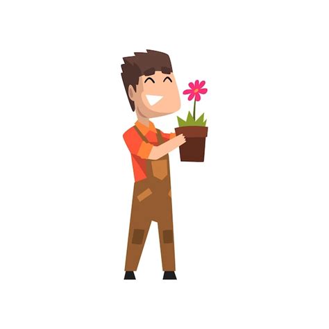 Florista Masculina Segurando Vaso De Flores Hobby Ou Ilustra O