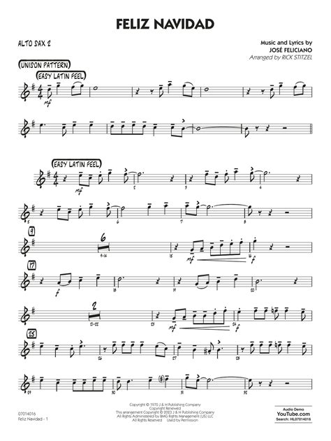 Feliz Navidad Arr Rick Stitzel Alto Sax 2 By José Feliciano Sheet Music For Jazz Ensemble