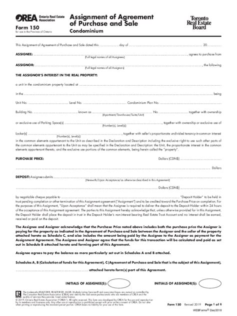 Fillable Online Orea Form Assignment Of Agreement Of Purchase