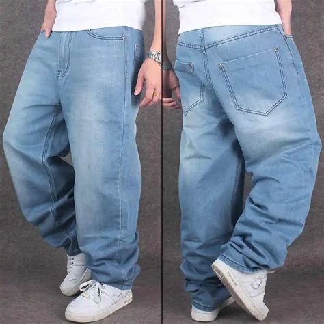 Fashion Mens Baggy Hip Hop Jeans Plus Big Size Streetwear Light