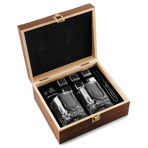 Whiskey Set Glasses Tongs And Stainless Steel Stones In Stock