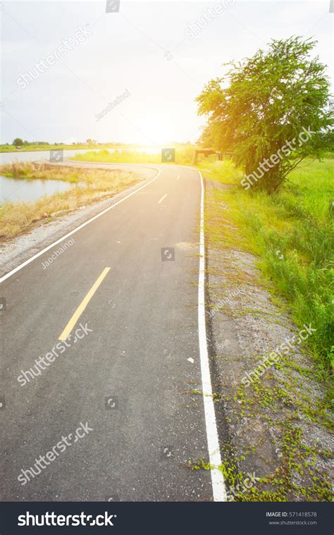 Beautiful Sun Rising Sky Asphalt Highways Stock Photo