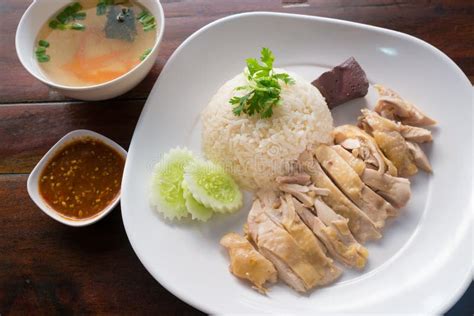 Hainanese Chicken Rice with Sauce and Soup Stock Image - Image of chicken, hainan: 54004233