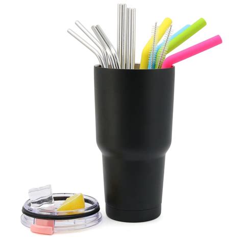 Stainless Steel Straws and Silicone Straws, Set of 12 Reusable Straws ...