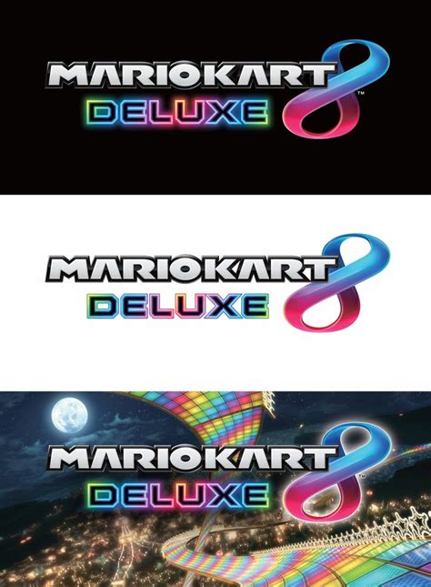 The Logo For Mario Kart Deluxe And Mario Kart Deluxe Are Shown In Three Different Colors