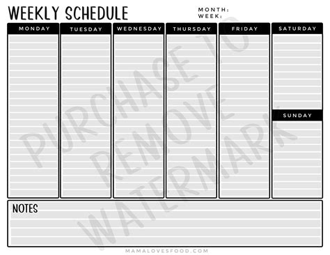 Weekly Schedule Printable Page - Mama Loves Food + Dinner Hero