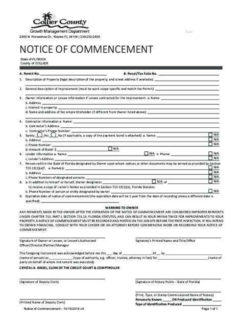 Fl Notice Of Commencement County Of Collier Fill And Sign