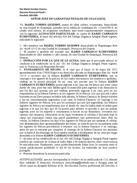 Ejemplo De Acusación Particular Pdf Procedimiento Criminal Justicia