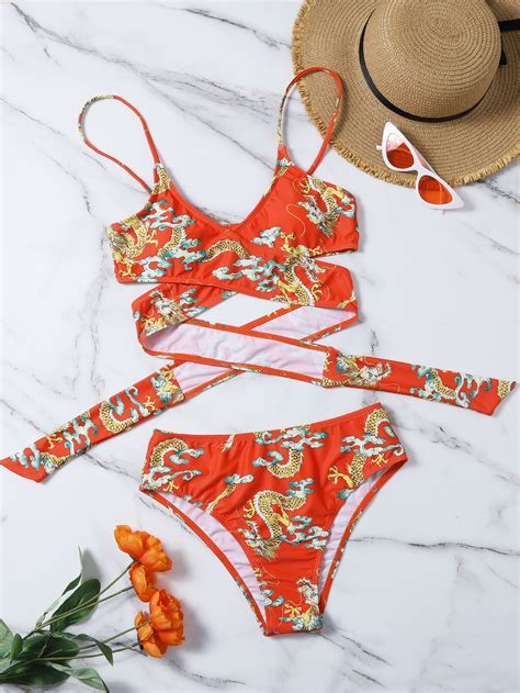 Ba Ador Bikini Cruzado Con Estampado De Drag N Chino Moda De Mujer