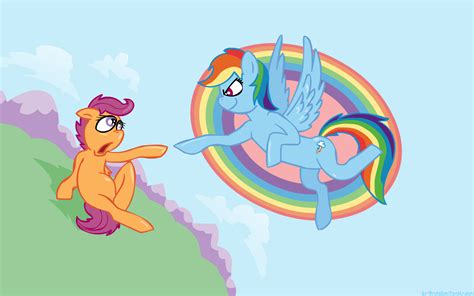 Scootaloo And Rainbow Dash Flying