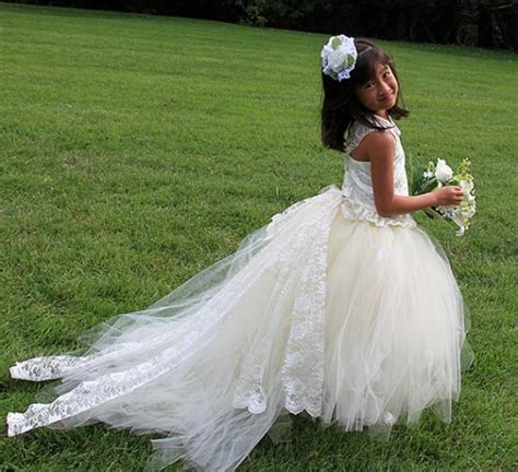 Ivory Satin Corset Flower Girl Dress Tutu And Detachable Train