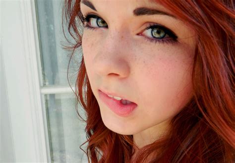 Redhead Women Green Eyes Face Freckles Biting Lip Wallpaper Coolwallpapersme