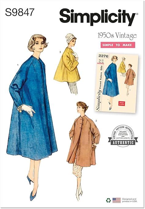 Amazon Simplicity Easy Misses 1950 S Vintage Collarless Coat