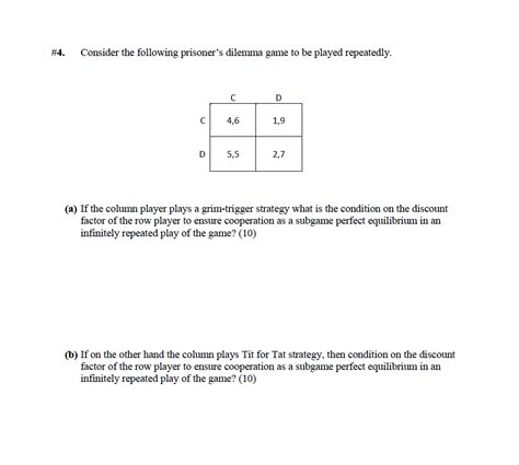 Consider The Following Prisoner S Dilemma Game To Chegg