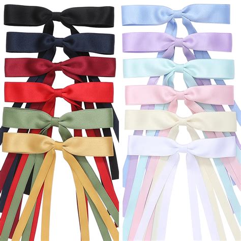 12 PCS Hair Bows For Women Hair Ribbon With Long Tail Bowknot Hair