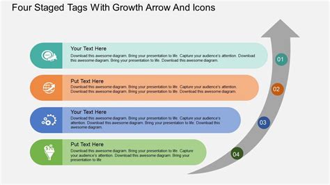 Li Four Staged Tags With Growth Arrow And Icons Flat Powerpoint Design Presentation Powerpoint