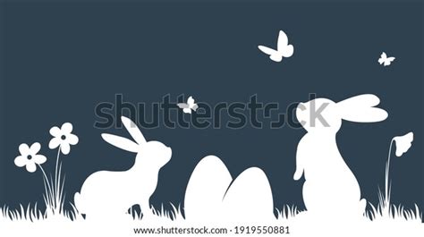 Vector Silhouette Rabbits On Dark Background Stock Vector Royalty Free