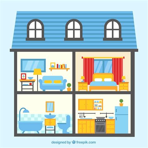 Colorful House With Four Rooms Vector Free Download