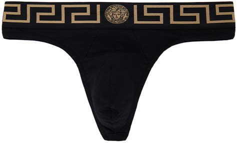 Black Greca Border Thong By Versace Underwear On Sale