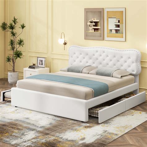 Latitude Run® Queen Size Upholstery Platform Bed With Storage Drawers