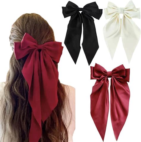 Amazon Pcs Bow Hair Clips Silky Satin Hair Bows Oversized Long