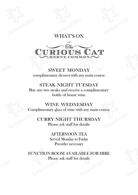 Menu At The Curious Cat Pub Bar Herne Bay