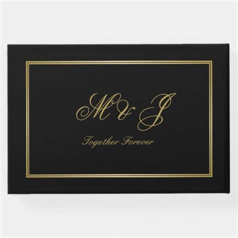 Elegant Gold Monogram Script Black Wedding Guest Book Zazzle