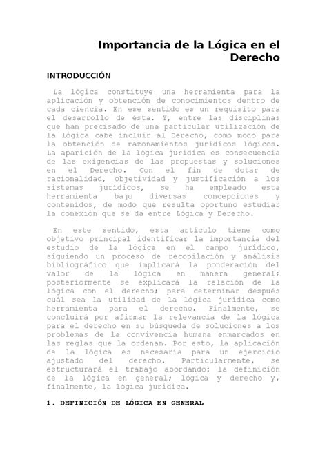 Lectura Importancia De La Logica En El Derecho Importancia De