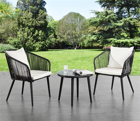 Buy Black Seater Chair With Table And Cream Cushions Balcony Set