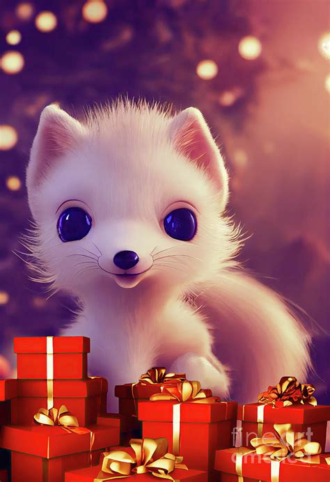 White Little Fox In Christmas Theme Digital Art By Benny Marty Fine