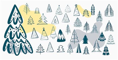 Design de enfeites de árvore de natal estilo doodle em setvector