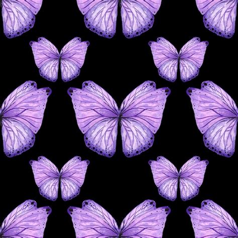 Premium Photo Watercolor Seamless Pattern Purple Butterfly On Black