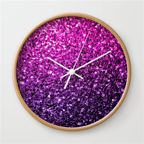 Purple Pink Ombre Glitter Sparkles Faux Sparkly Look For Her Wall Clock