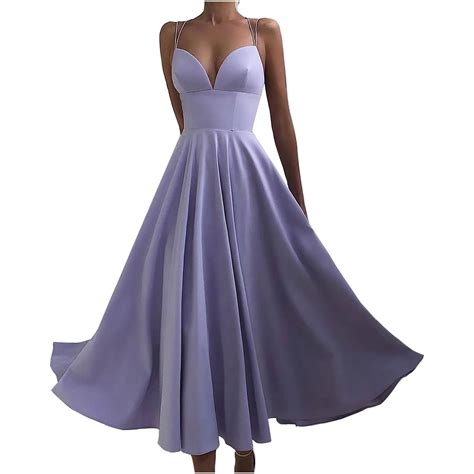 Munlar Purple Women S Evening Dress V Neck Sleeveless Dress Elegant