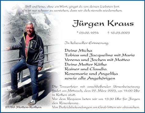 J Rgen Kraus Traueranzeige Trauer Infranken De