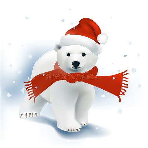 Polar Bear Cub With Santa Hat And Christmas Tree Stock Vector