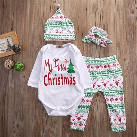 My First Christmas Infant Baby Boy Girl Outfits Clothes Romper Pants