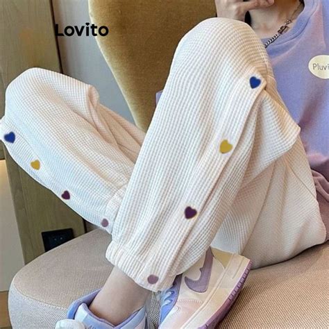 Lovito Casual Plain Button Pants For Women Lna Multi Color