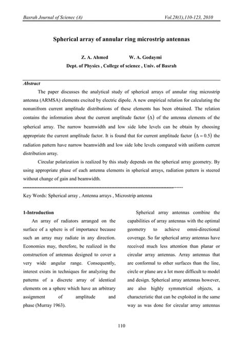 Spherical Array Of Annular Ring Microstrip Antennas Pdf