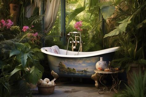 Premium Photo | Bathtub in an outdoor garden setting created with ...