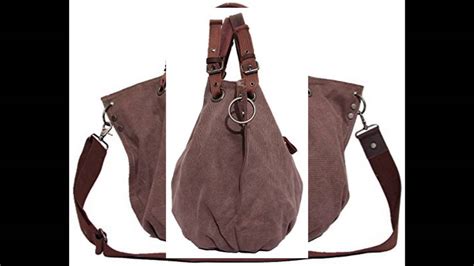 CLELO B406 Oversized Vintage Hobo Canvas Genuine Leather Tote Handbag