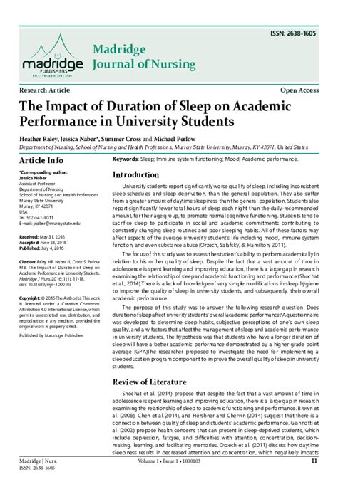 Pdf The Impact Of Duration Of Sleep On Academic Performance In