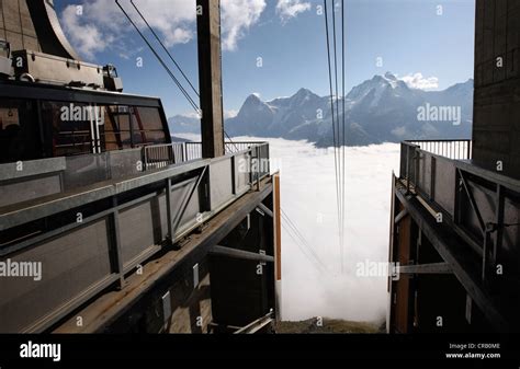 The Piz Gloria is reached by the Schilthorn Cable Car near Murren ...