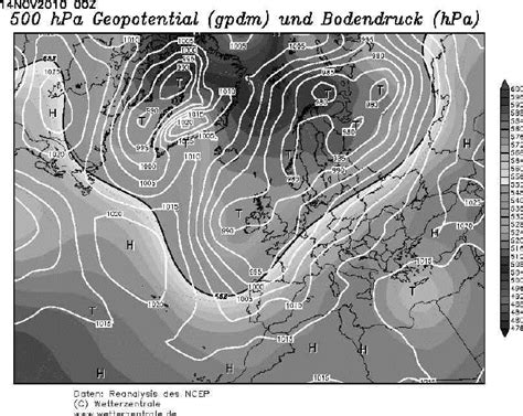 Atmospheric pressure map at 500 hPa and ground level – 14.11.2010 ...