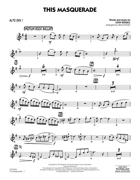 This Masquerade Arr Rick Stitzel Alto Sax 1 By Leon Russell Sheet