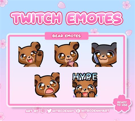 Cute Bear Emotes For Twitch Discord And Youtube Kawaii Stream Digital