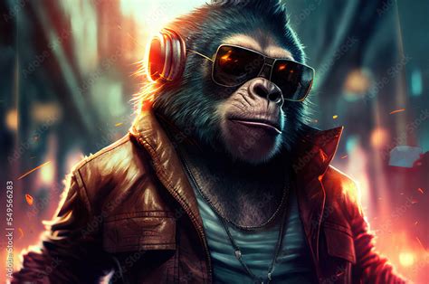 Cool Monkey Gorilla Gangsta Rapper In Sunglasses Generated Sketch Art